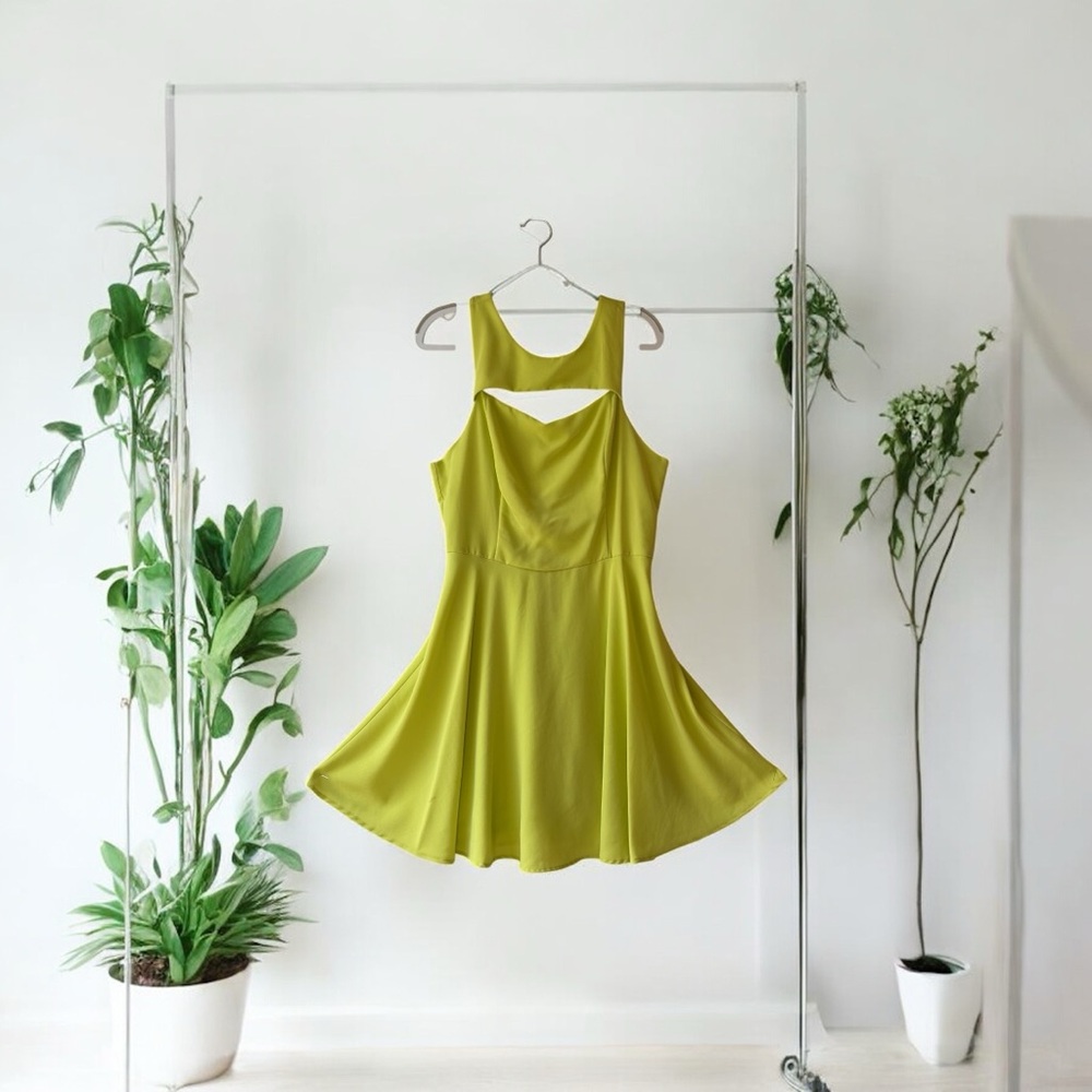 Lush Lime Green Backless Cutout Skater Mini Dress Large